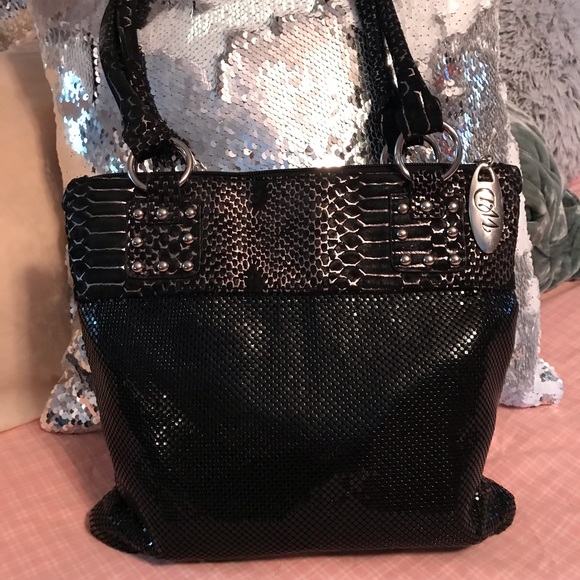 Whiting & Davis Handbags - WHITING & DAVIS MESH SUEDE BLACK & SILVER BAG